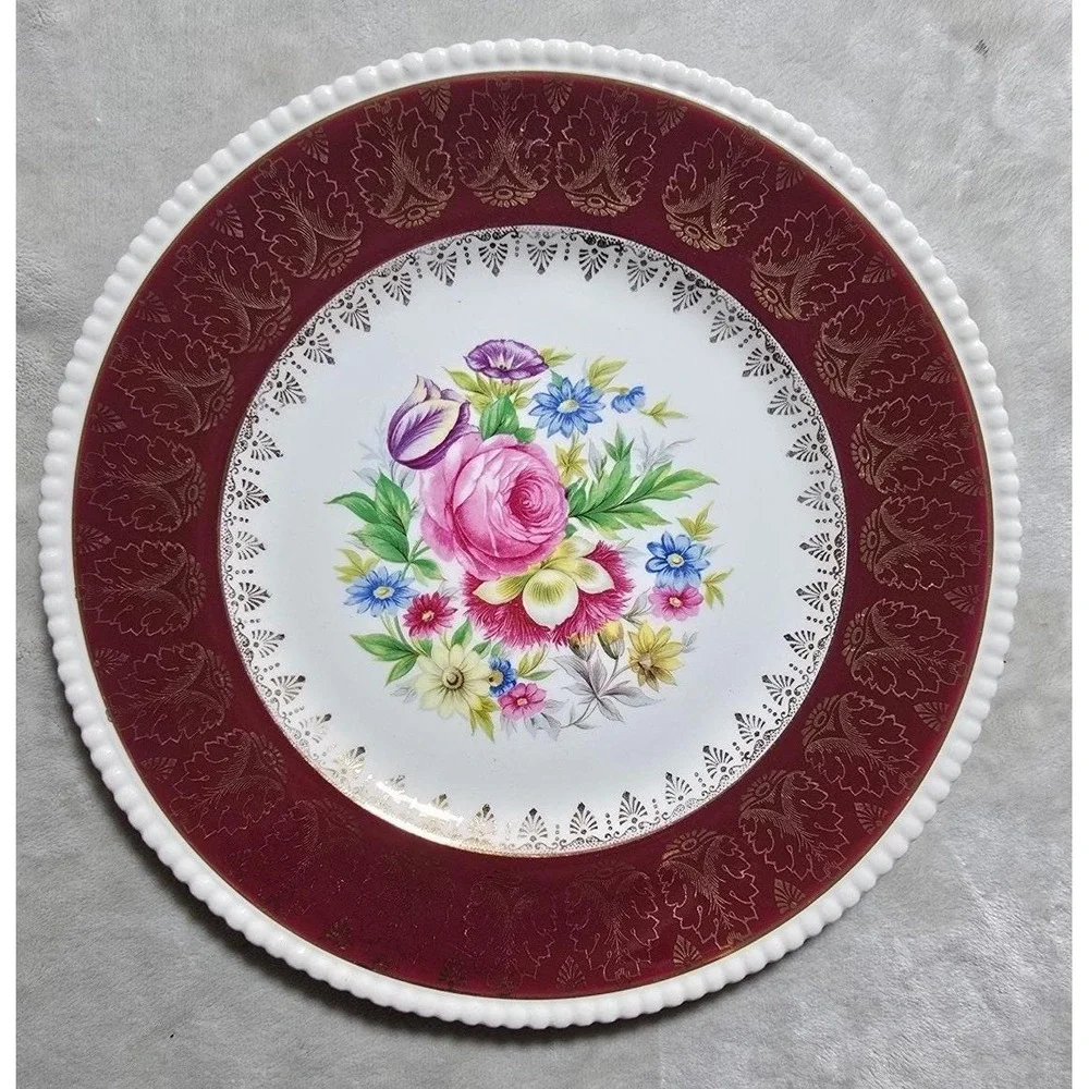 Simpsons Potters Solian Ware Dinner Plates Maroon 777 (4)‎  *crazing, chip
